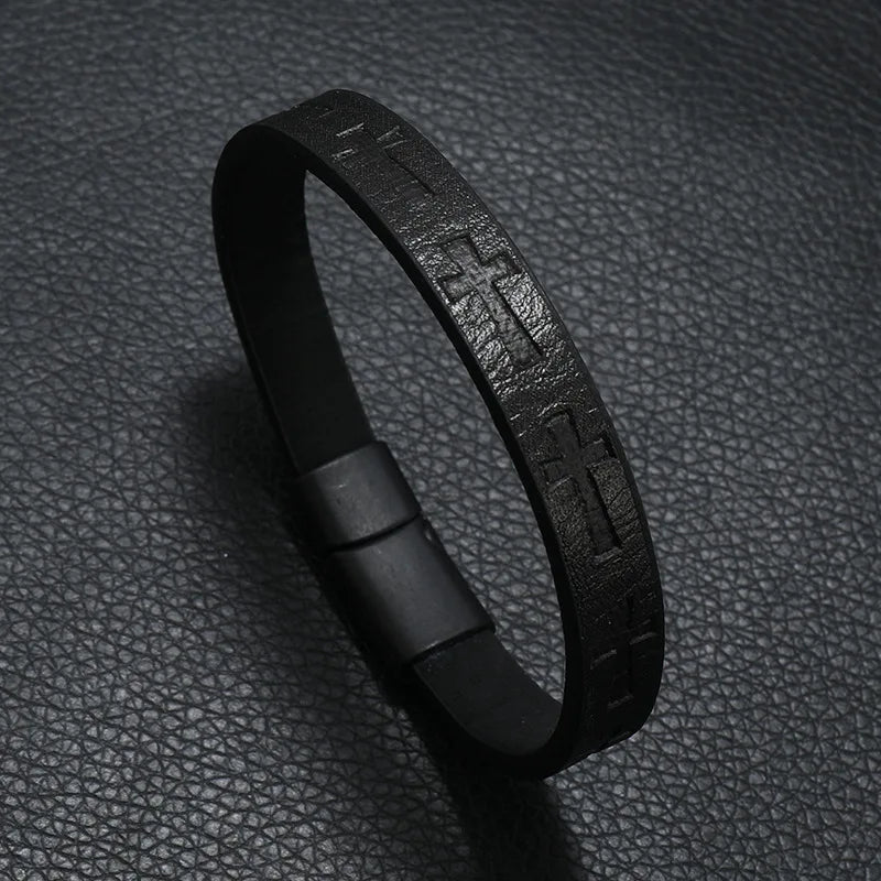 Men's Leather Bracelet - Detachable Magnetic Buckle