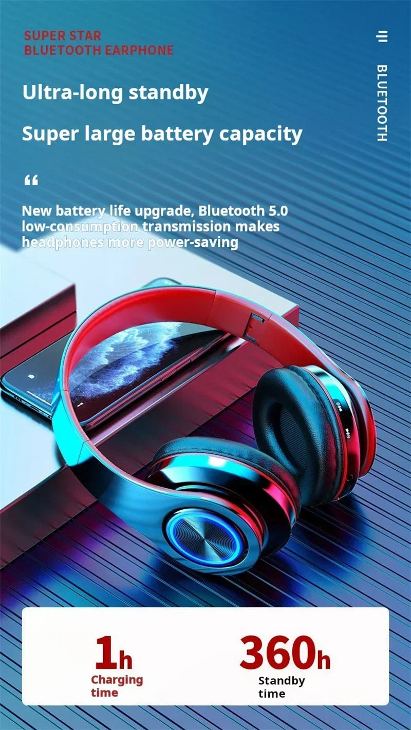 Wireless Bluetooth Gaming Headphones with Mic & RGB Lighting
