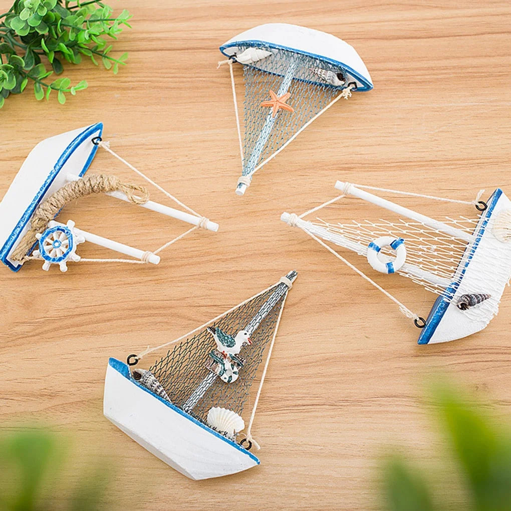 Mini Wooden Blue Sailing Boat – Mediterranean Style Décor
