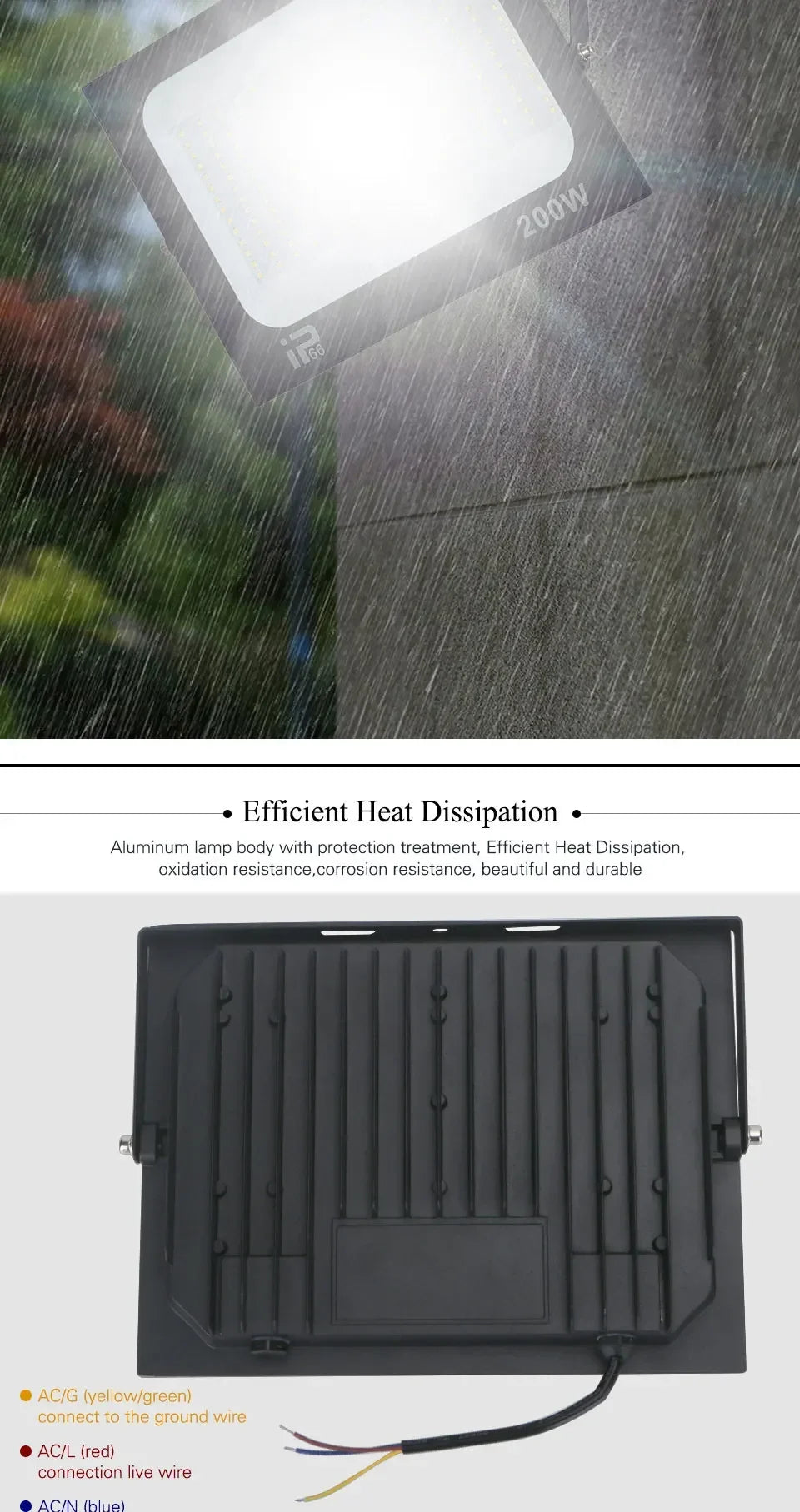 LED Flood Light - Spotlight 100W 150W 200W - Outdoor Lighting 6500K Waterproof - Lamps AC220V
