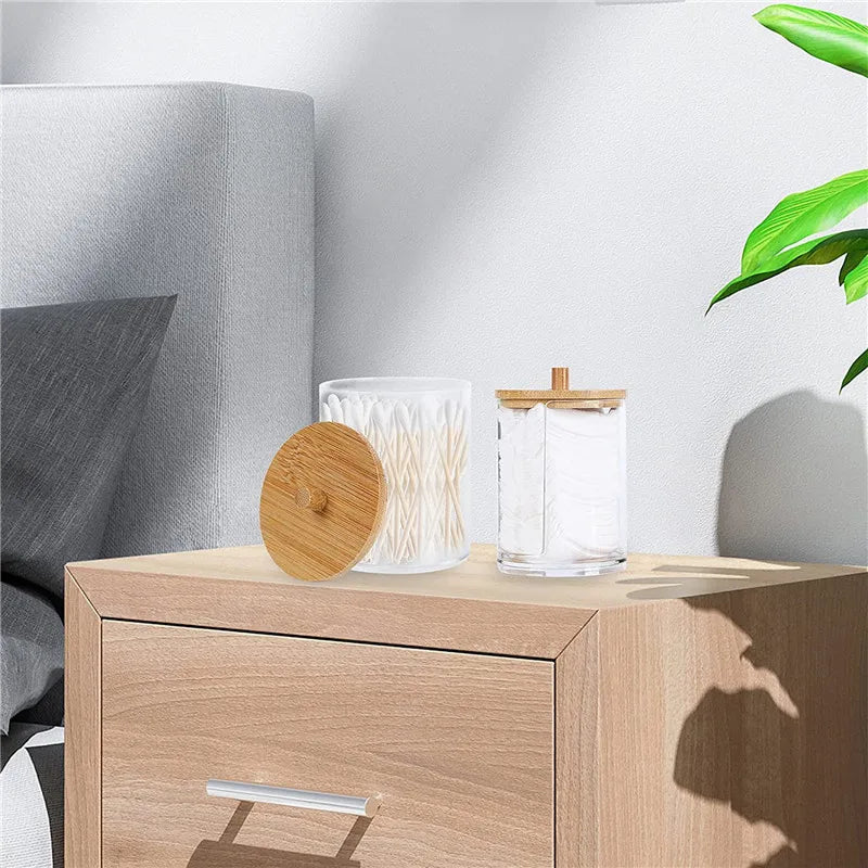 Bathroom Organiser Set - Makeup Storage Jars & Cotton Swab Dispenser