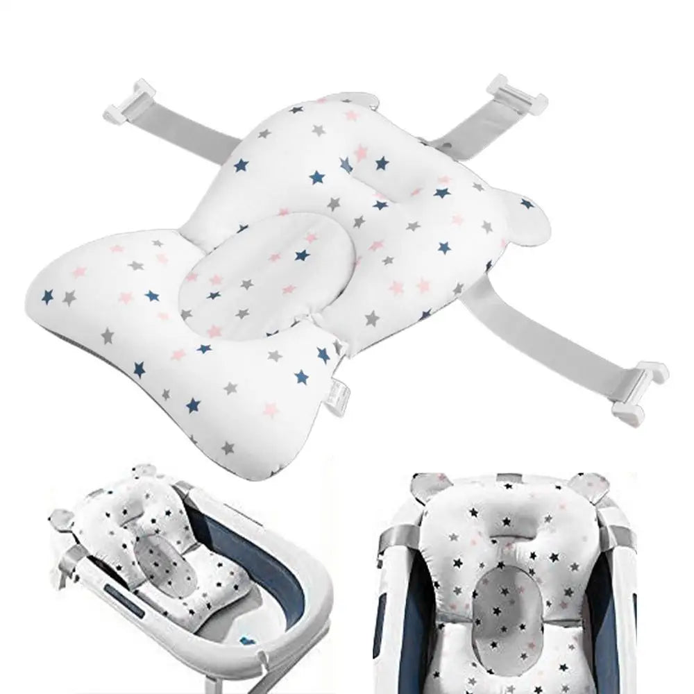Newborn Bath Cushion - Adjustable, Foldable with Buckles & 3 Safety Clips