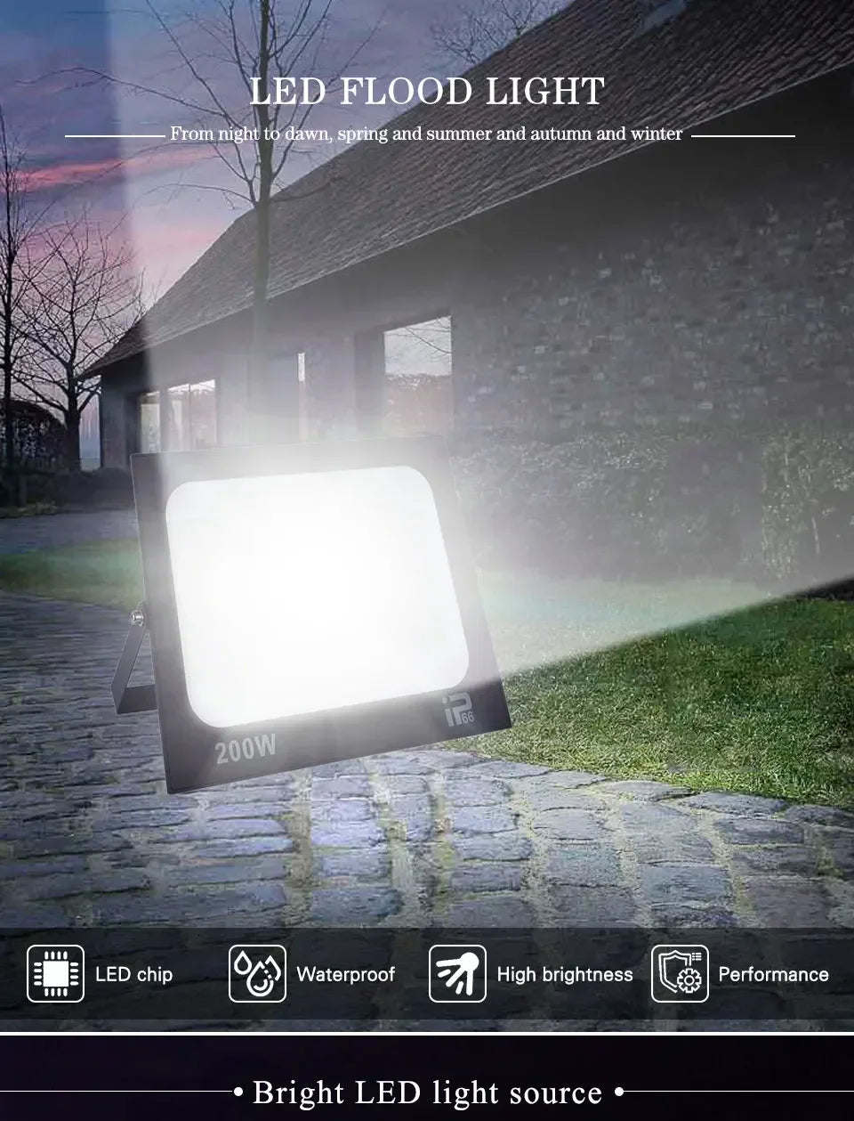 LED Flood Light - Spotlight 100W 150W 200W - Outdoor Lighting 6500K Waterproof - Lamps AC220V