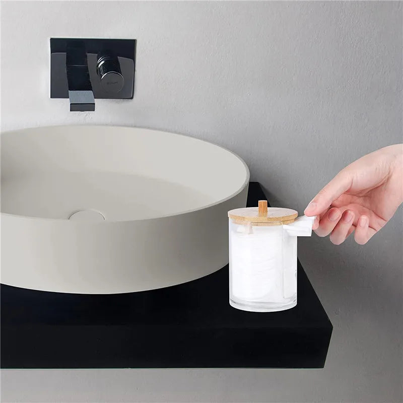 Bathroom Organiser Set - Makeup Storage Jars & Cotton Swab Dispenser