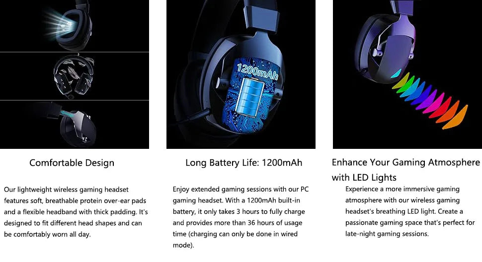 Multi-Mode Wireless Gaming Headset with Detachable Noise-Cancelling Mic