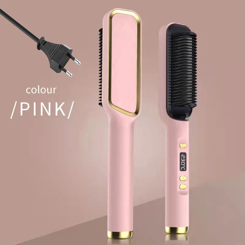 2-in-1 Ceramic Negative Ion Electric Hair Straightener Brush
