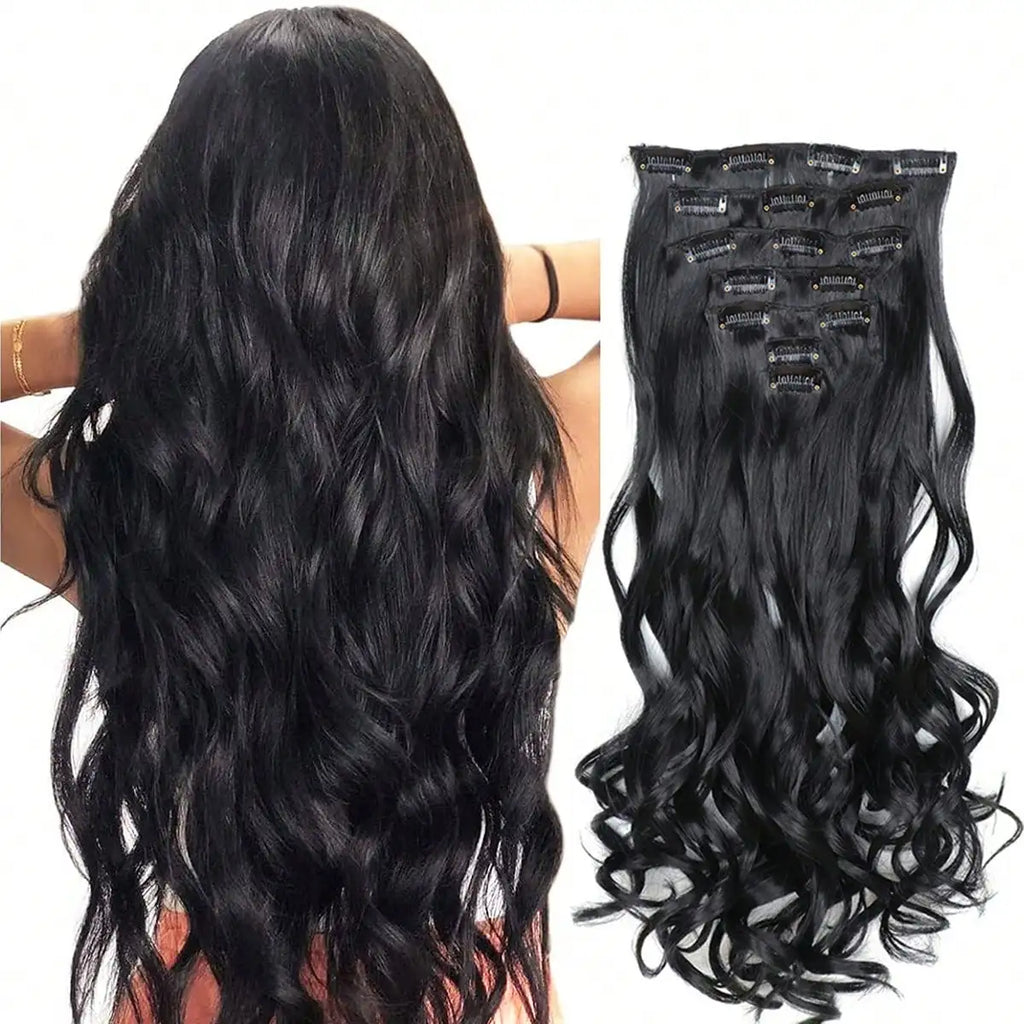 Curly Wavy Clip-In Hair Extensions – Full Head Set, 7 Pieces