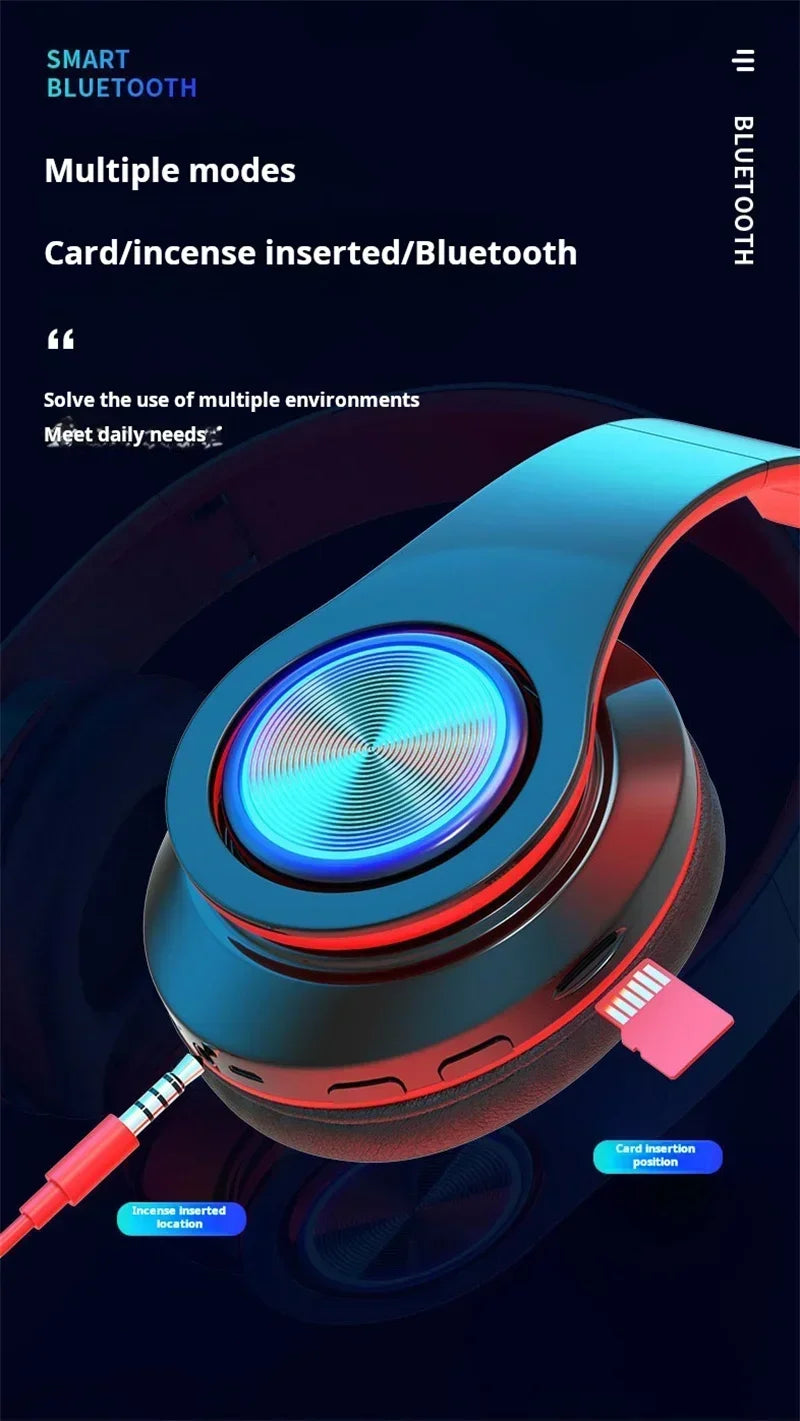 Wireless Bluetooth Gaming Headphones with Mic & RGB Lighting