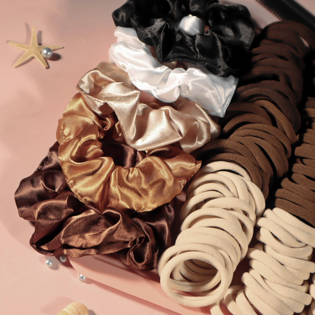 Hair Scrunchies, Hairbands & Hair Ties Set – Assorted Colours & Styles