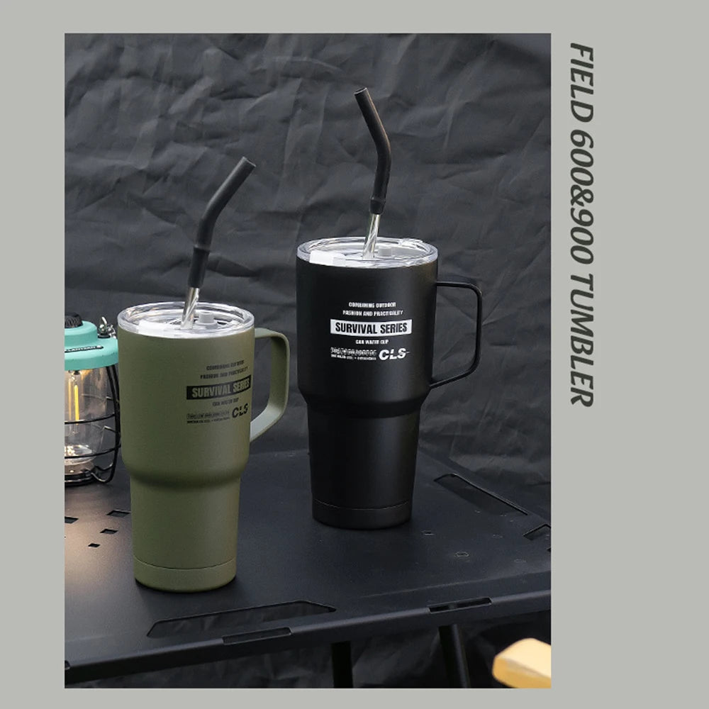 900ml Stainless Steel Insulated Tumbler with Handle, Lid & Straw