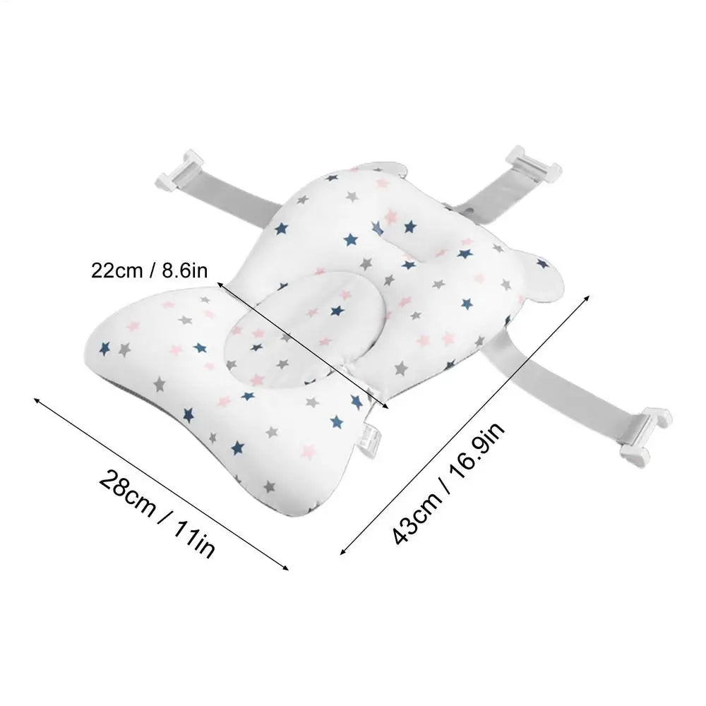 Newborn Bath Cushion - Adjustable, Foldable with Buckles & 3 Safety Clips