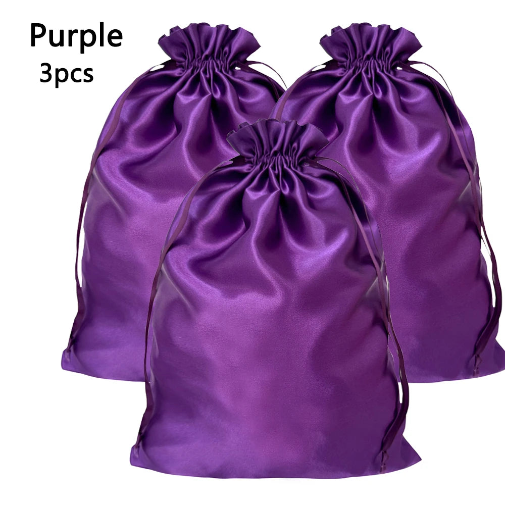 Silky Satin Wig Storage Bags with Drawstring – Dust-Free Protection, Set of 3