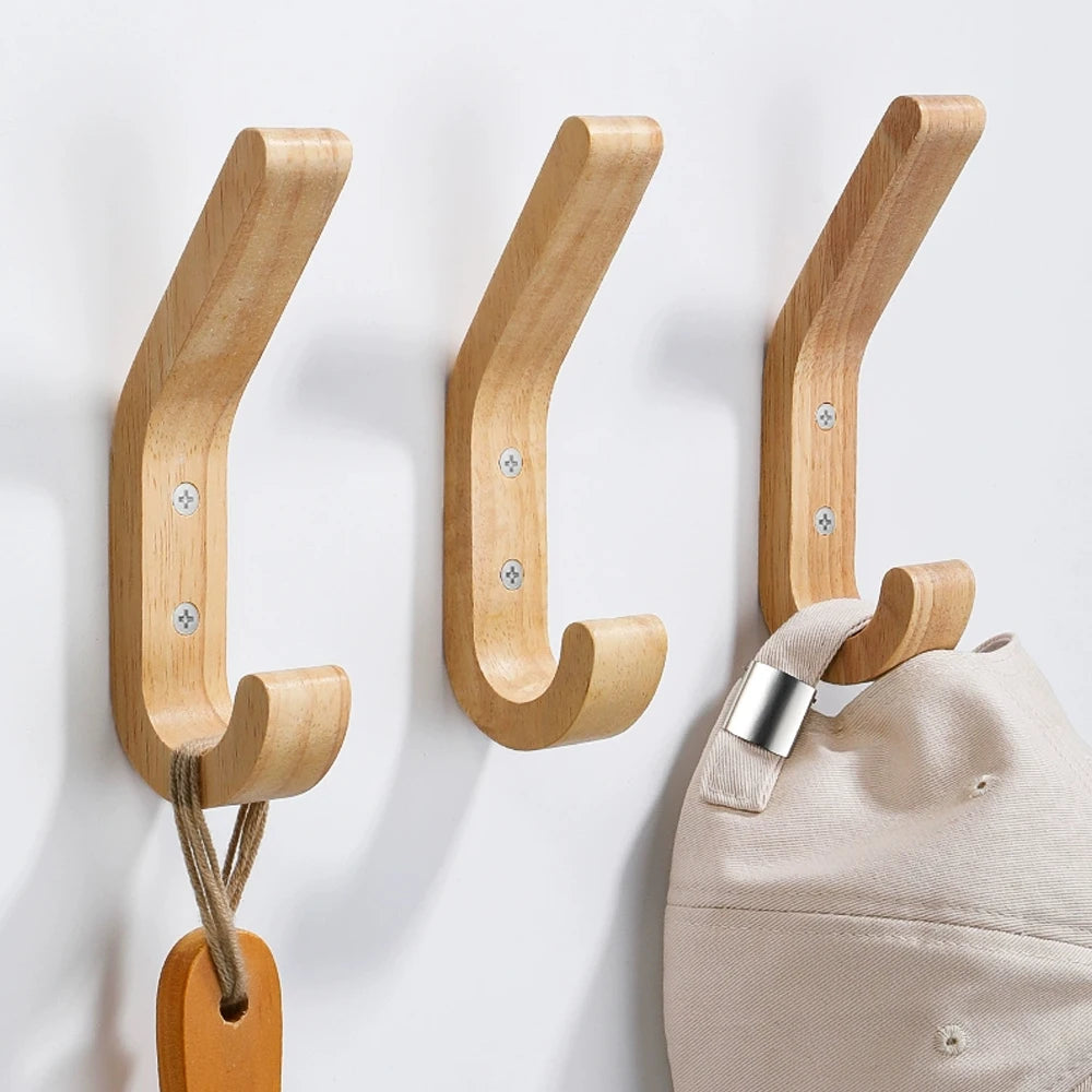 Wooden Coat Hooks - Wall Mounted - Heavy Duty Double Hooks