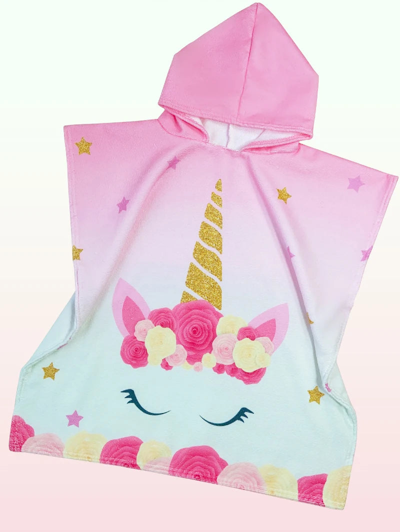 Kids Cartoon Hooded Bathrobe & Beach Towel Cloak