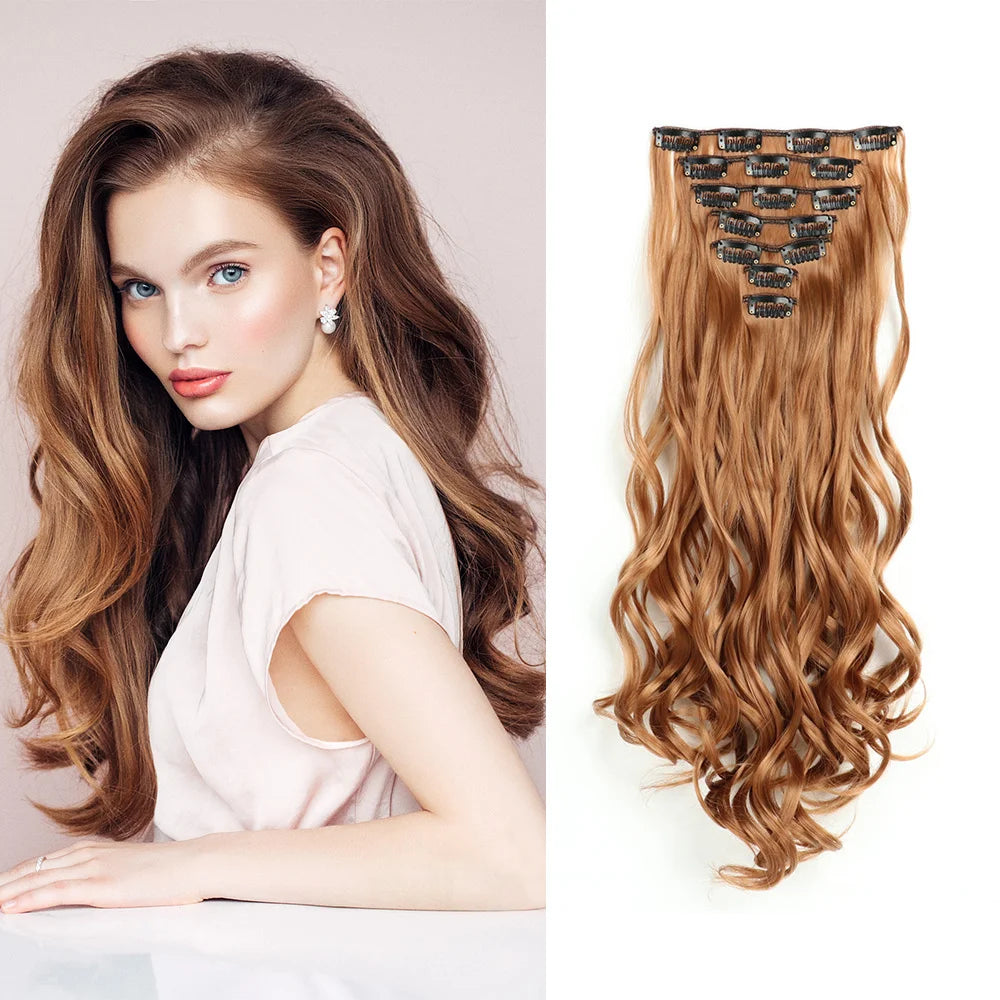 Curly Wavy Clip-In Hair Extensions – Full Head Set, 7 Pieces