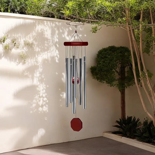 6-Tube Aluminium Metal Wind Chimes - Wooden Hanging Garden Ornament