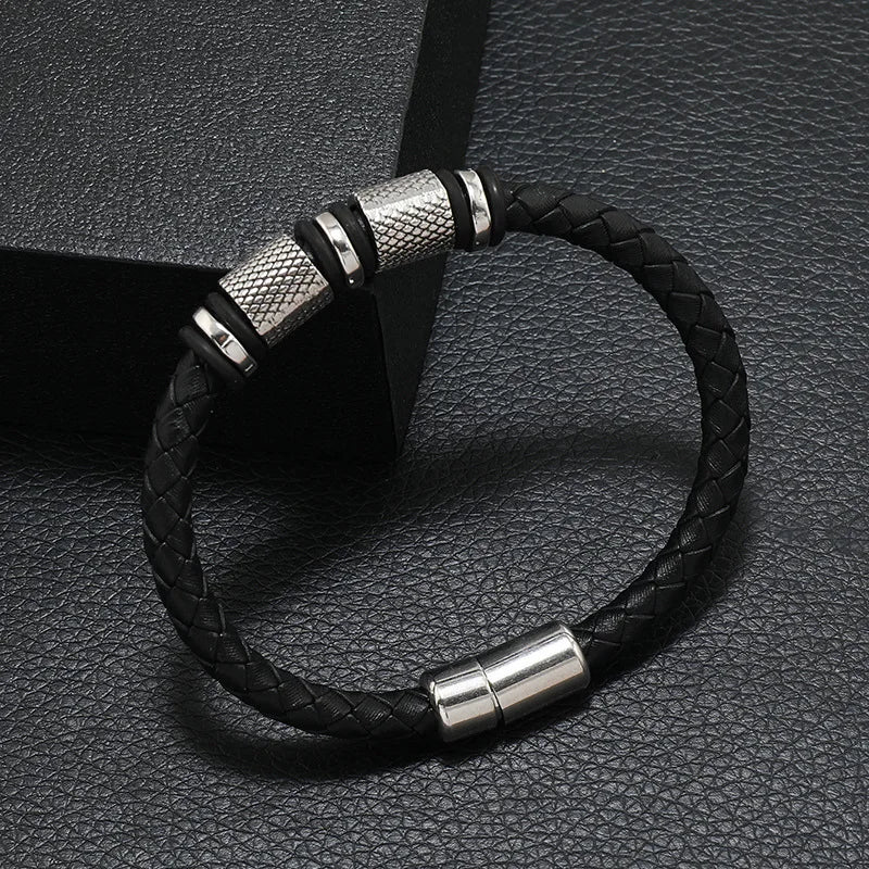 Men Genuine Leather Bracelet Magentic Attachment