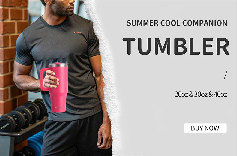 Double Wall Vacuum Insulated Stainless Steel Tumbler with Handle & Straw – 20oz, 30oz or 40oz