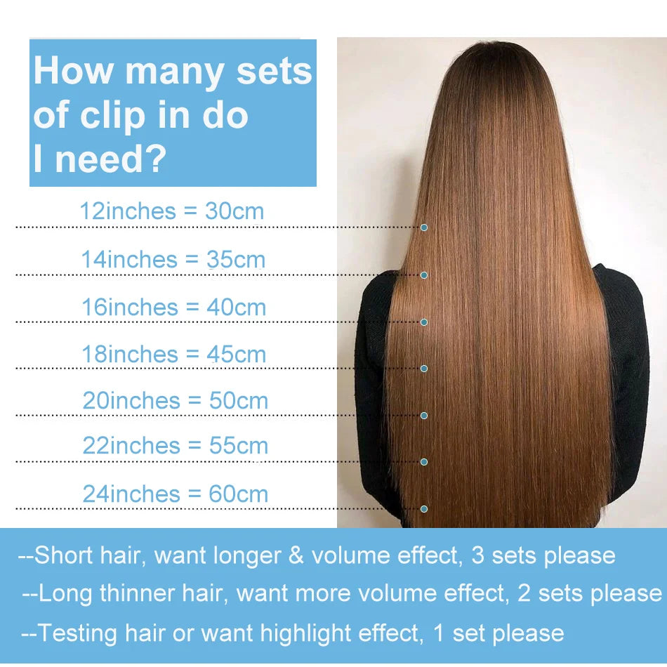 Straight Remy Human Hair Clip-In Extensions – Full Head Set, 8 Pieces