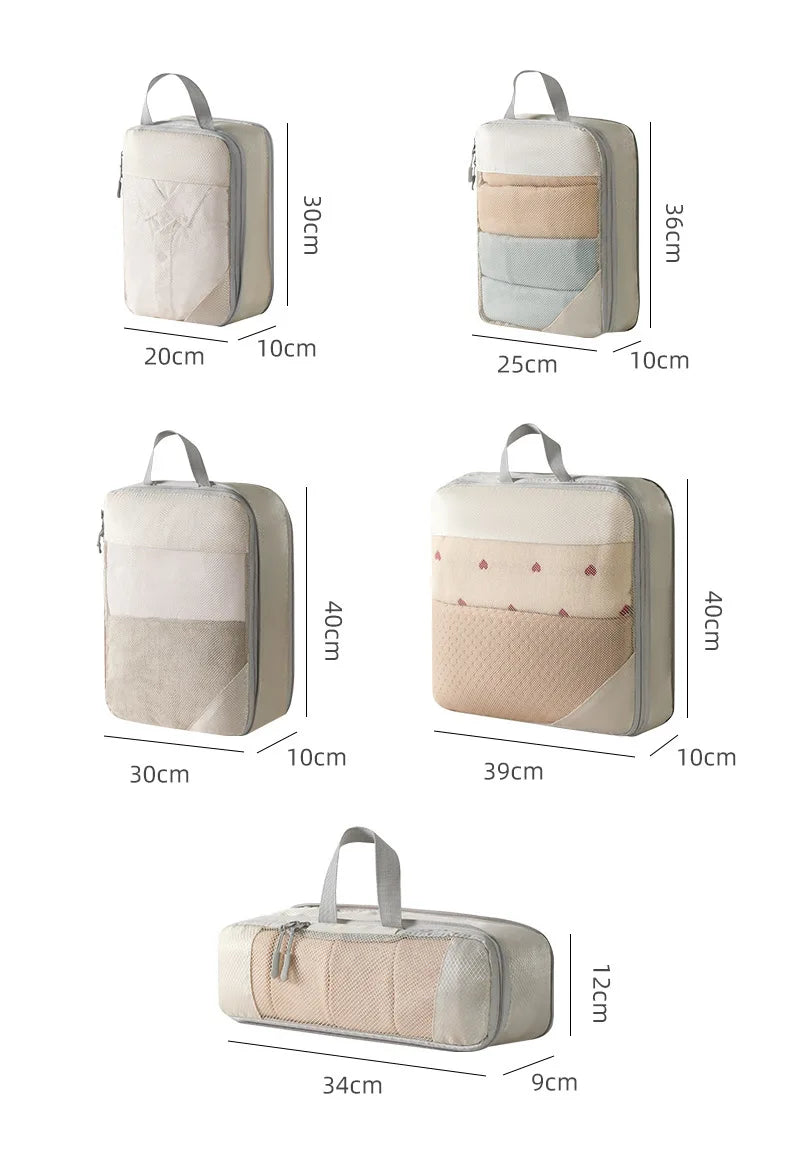5-Piece Mesh Compression Travel Storage Bag Set