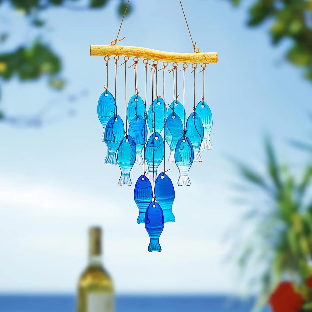Handcrafted Blue Glass Fish Wind Chimes