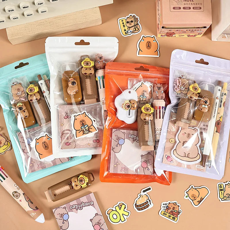 Capybara Stationery Set – Pencil, Ruler, Eraser & Sharpener Gift Pack