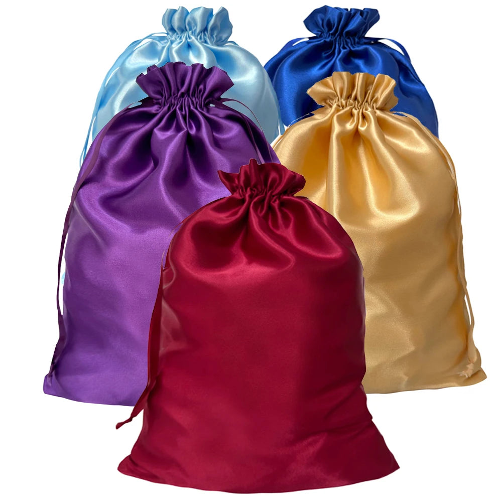 Silky Satin Wig Storage Bags with Drawstring – Dust-Free Protection, Set of 3
