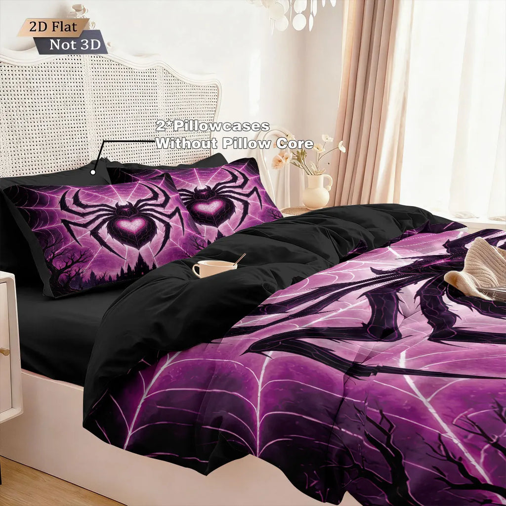 3pcs Cyber Style Spider Printed Down Duvet Cover Set