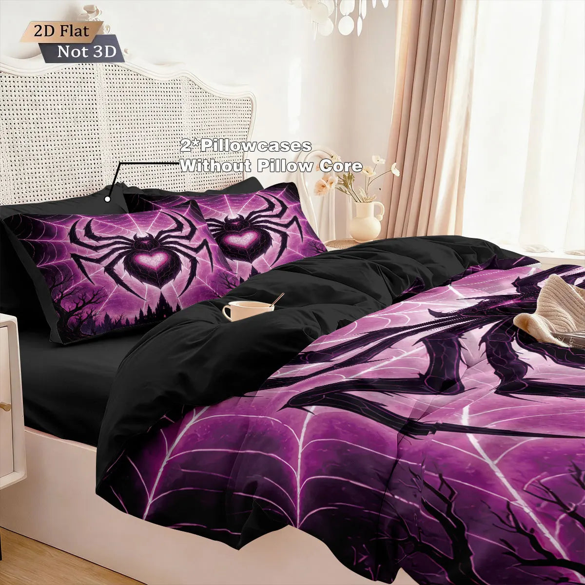 3pcs Cyber Style Spider Printed Down Duvet Cover Set