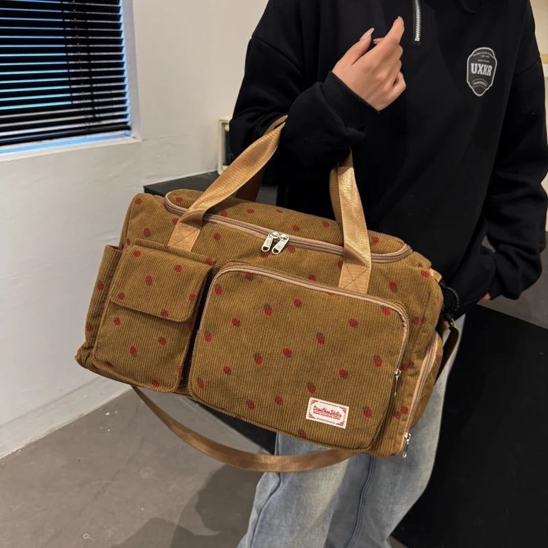 Corduroy Tote Bag with Shoe Compartment