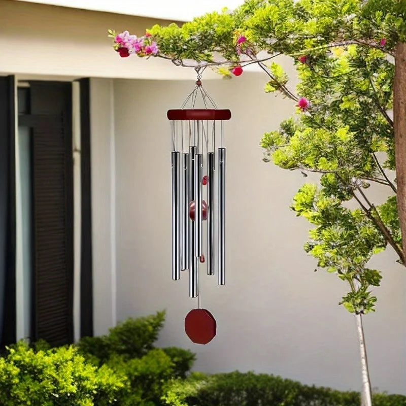6-Tube Aluminium Metal Wind Chimes - Wooden Hanging Garden Ornament