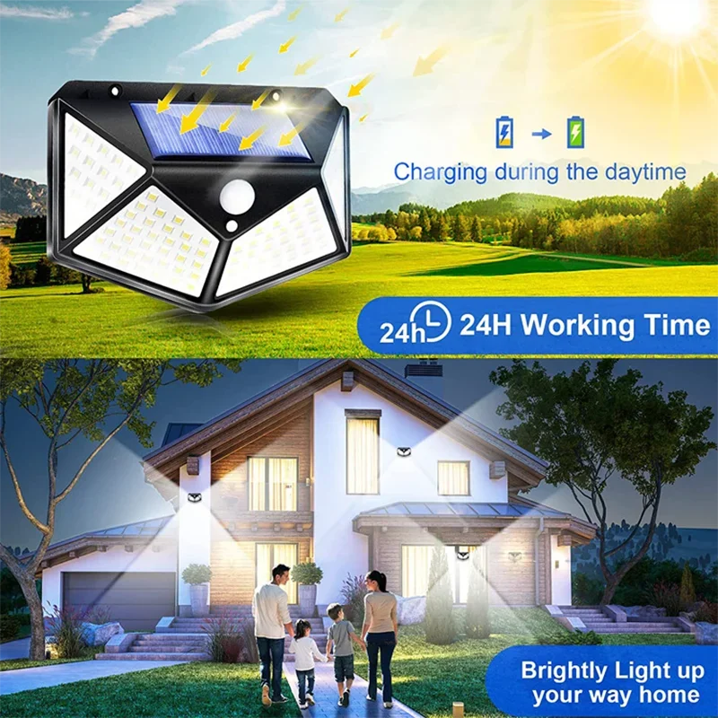 100 LED Solar Wall Light with PIR Motion Sensor