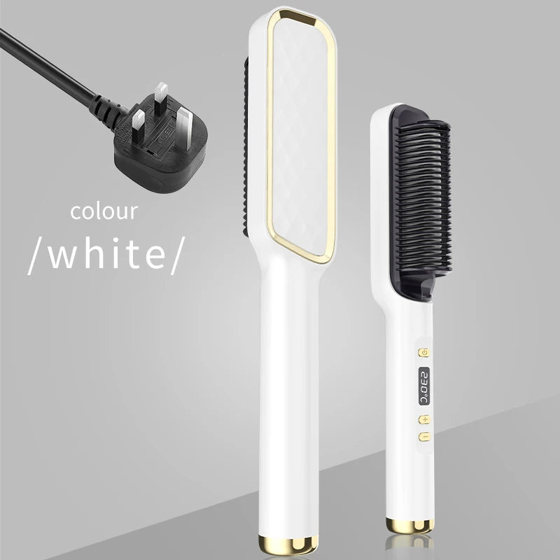 2-in-1 Ceramic Negative Ion Electric Hair Straightener Brush