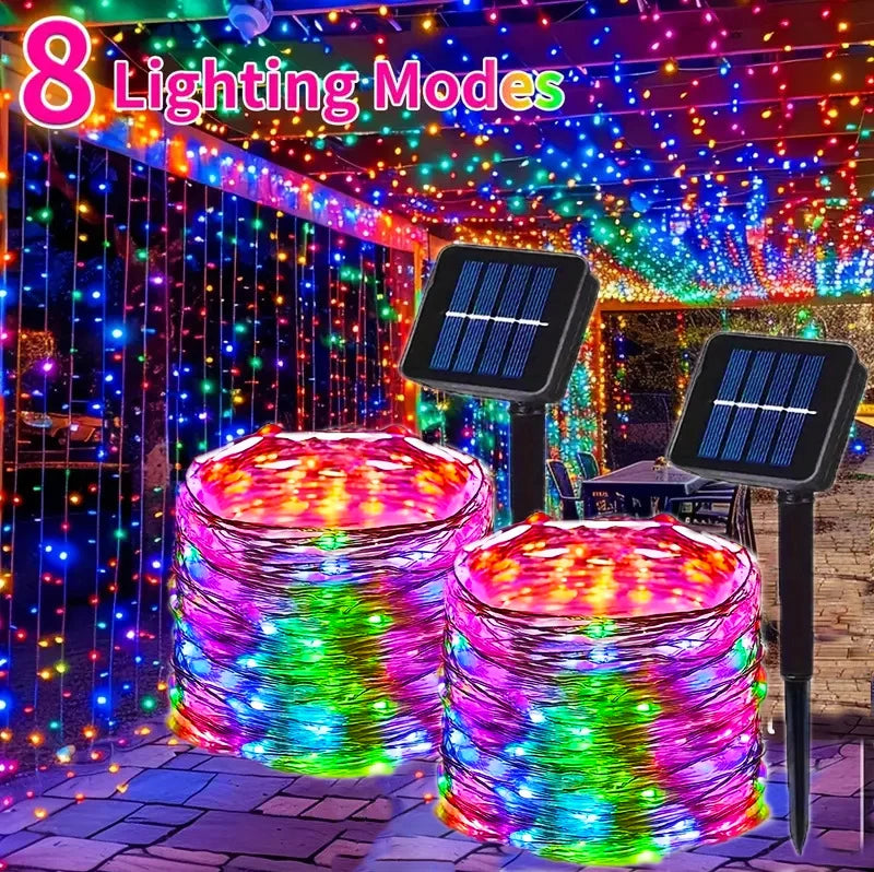 Waterproof Outdoor Solar LED String Lights with 8 Modes