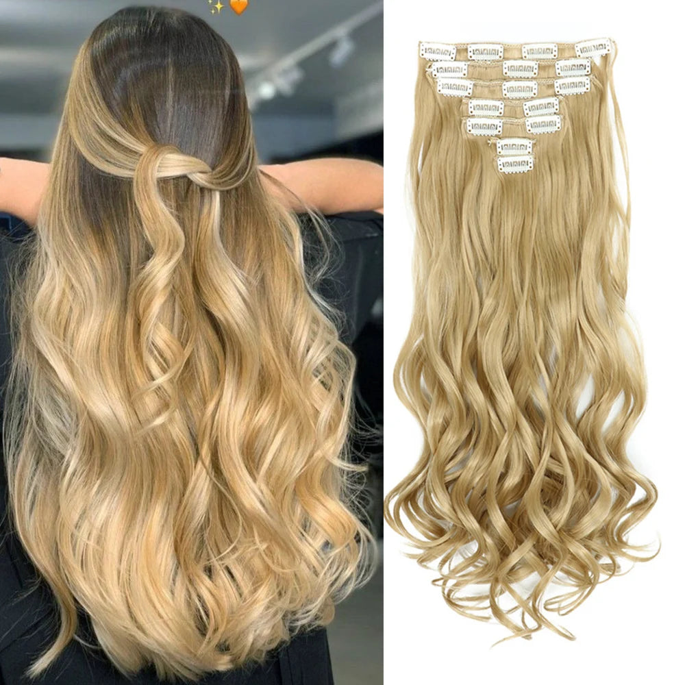Curly Wavy Clip-In Hair Extensions – Full Head Set, 7 Pieces