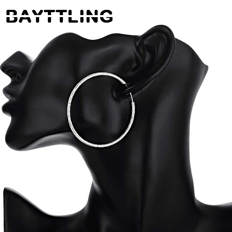 925 Sterling Silver Frosted Circle Earrings