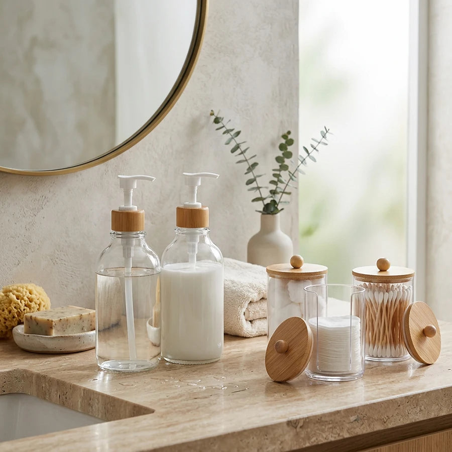 Bathroom Accessories Set - Soap Dispenser, Toothbrush & Storage (4/5 Pcs)