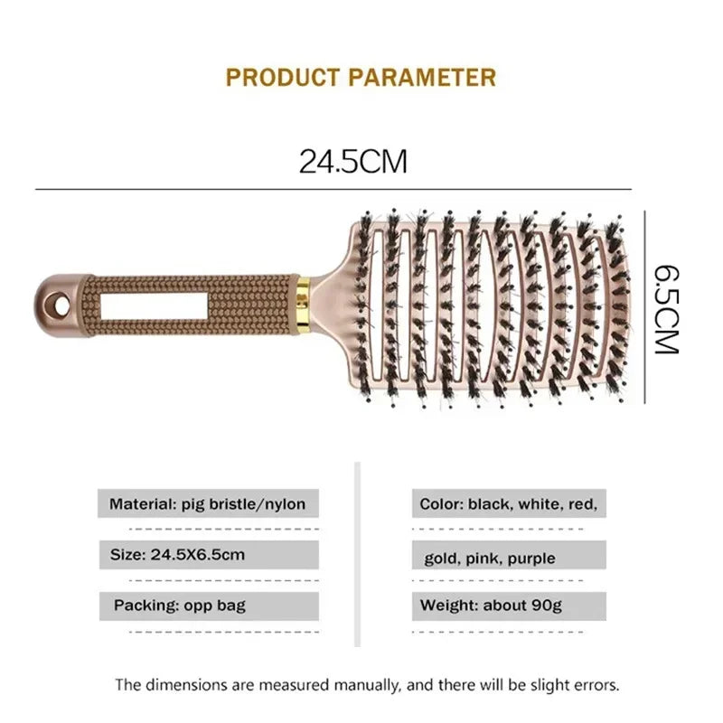 Boar Bristle & Nylon Pin Hairbrush – Smoothing & Detangling Brush