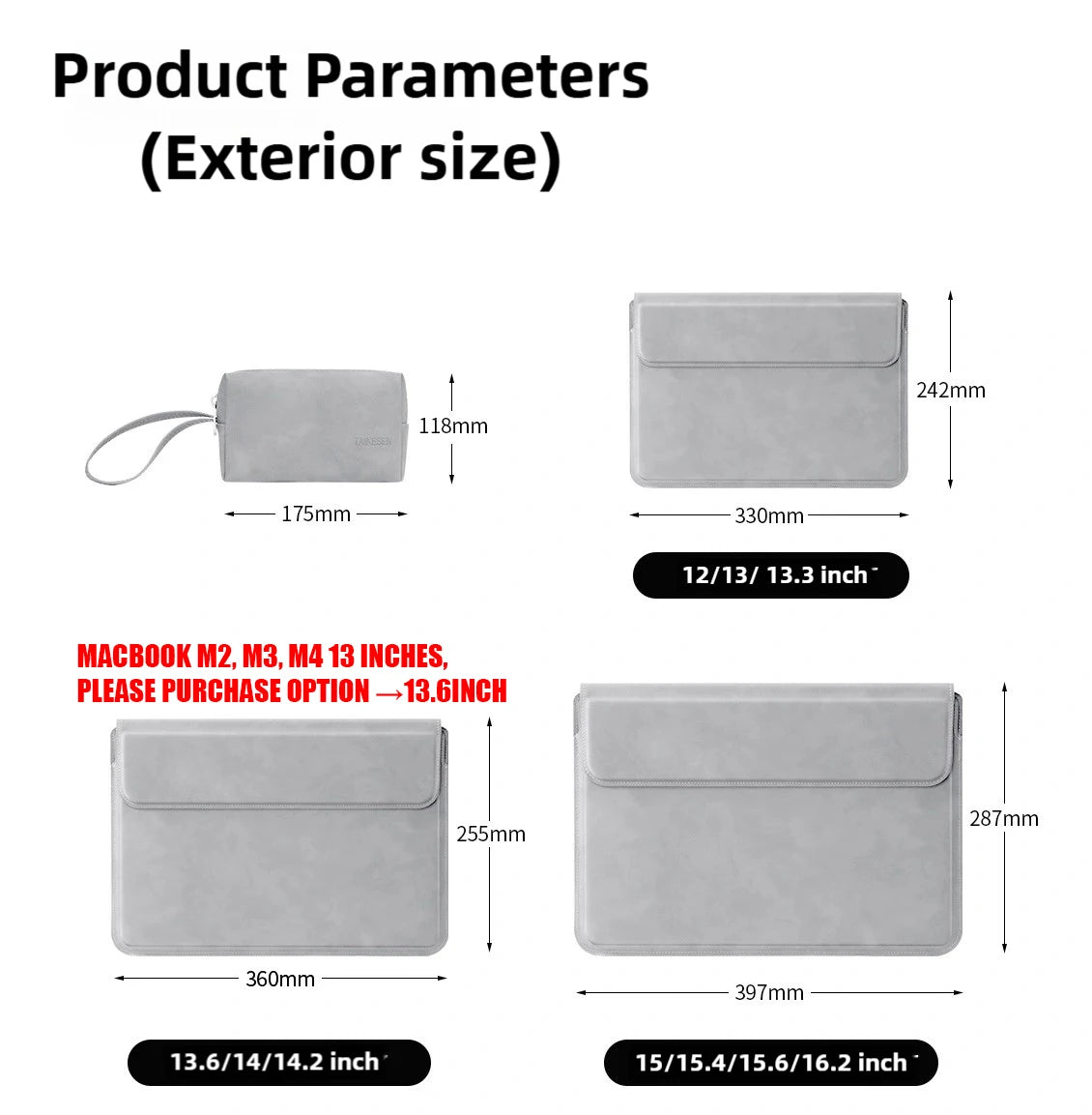 Laptop Sleeve Case - 13, 14, 15, 15.6 Inch for Huawei, HP, DELL, MacBook Air Pro 13 and 13.6