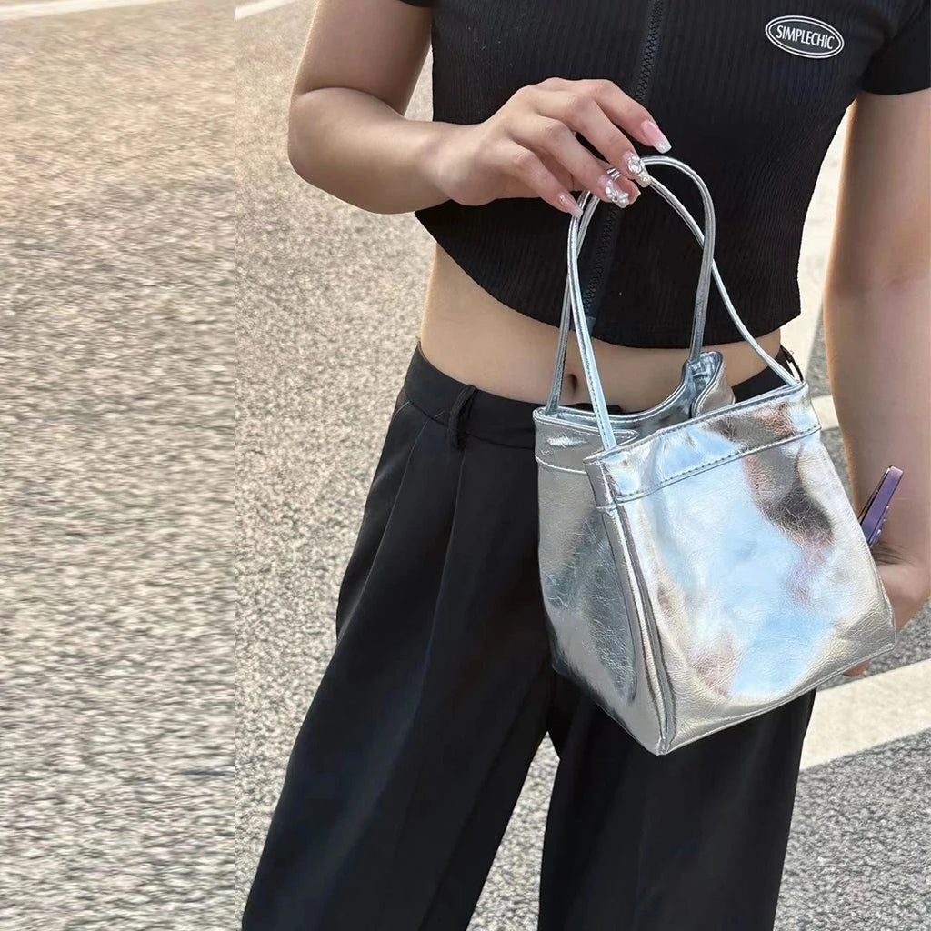 Women's Small Silver Bucket Bag