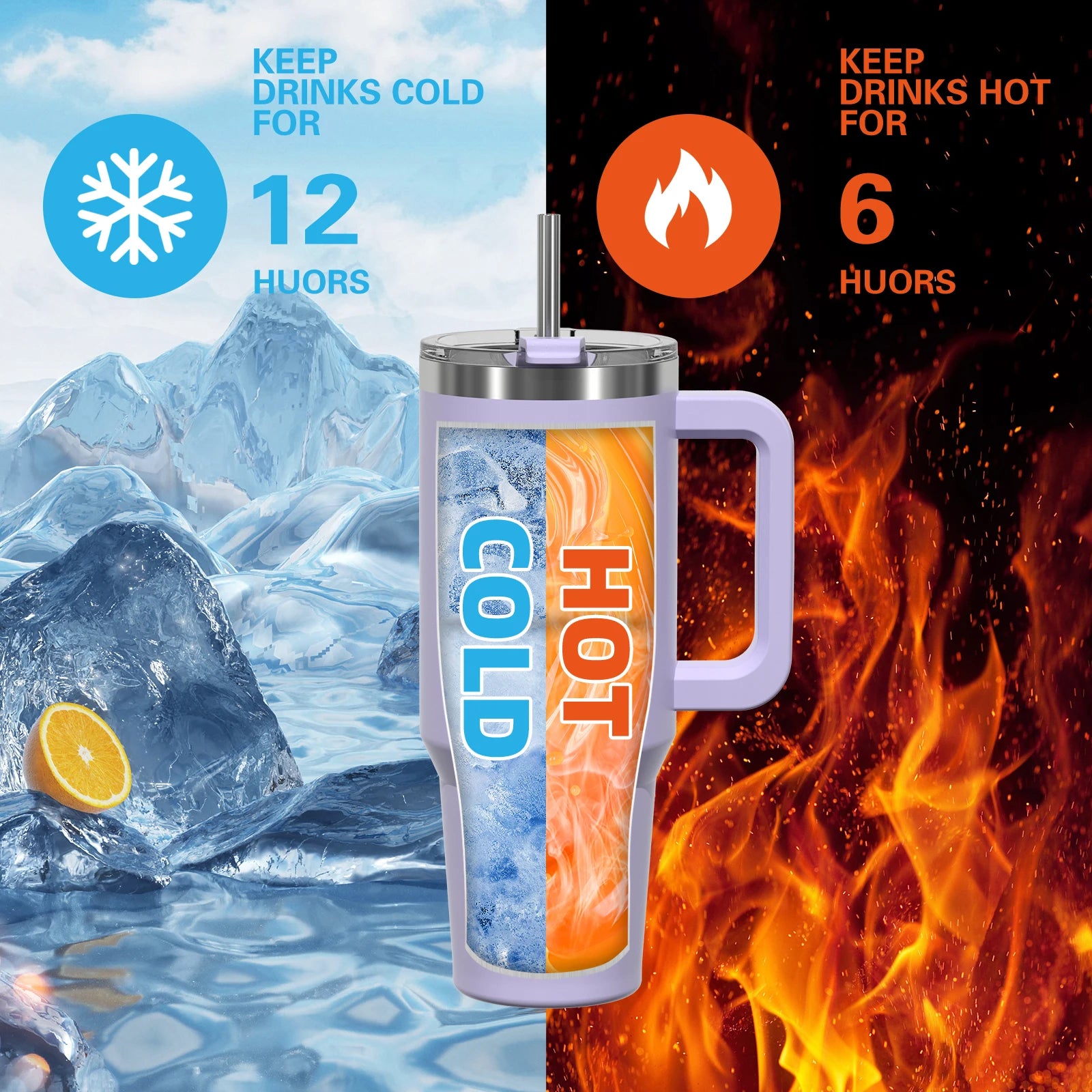 Double Wall Vacuum Insulated Stainless Steel Tumbler with Handle & Straw – 20oz, 30oz or 40oz