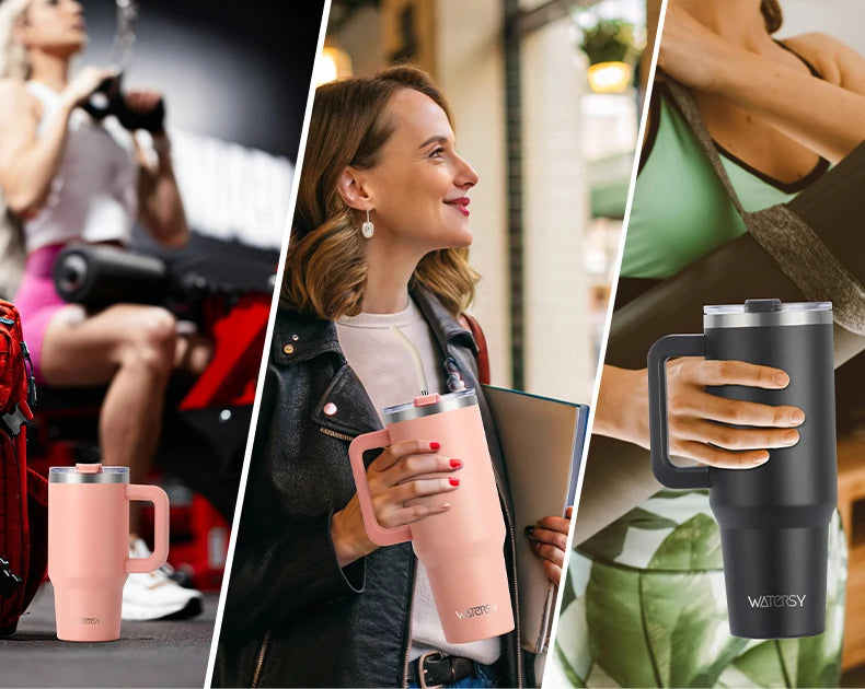 Double Wall Vacuum Insulated Stainless Steel Tumbler with Handle & Straw – 20oz, 30oz or 40oz