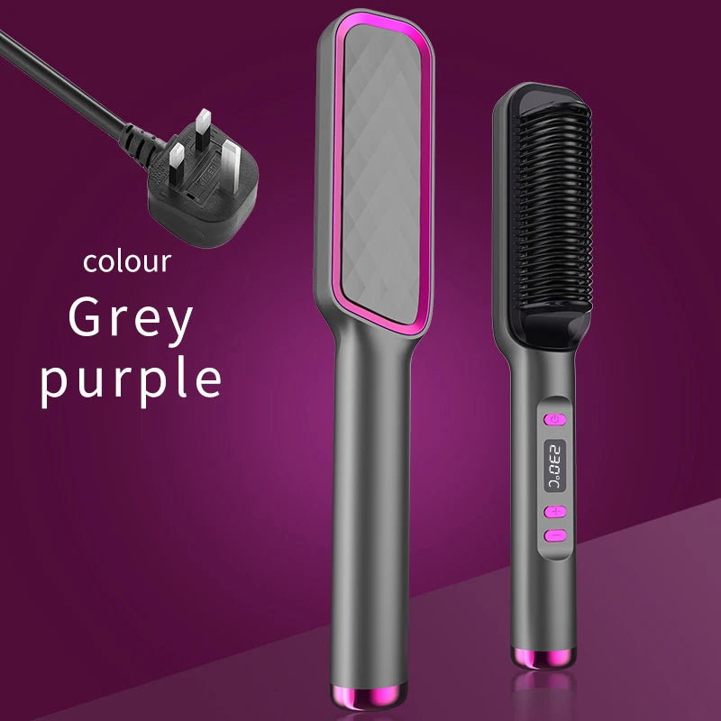 2-in-1 Ceramic Negative Ion Electric Hair Straightener Brush