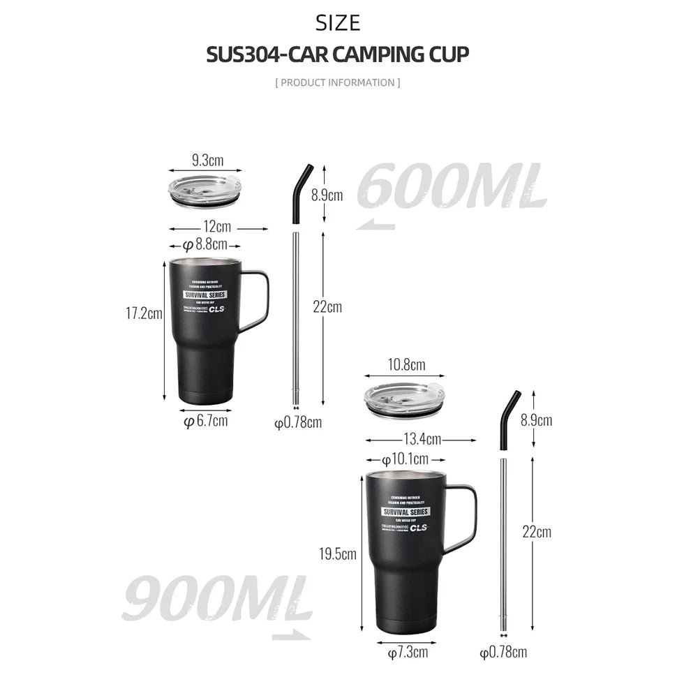 900ml Stainless Steel Insulated Tumbler with Handle, Lid & Straw