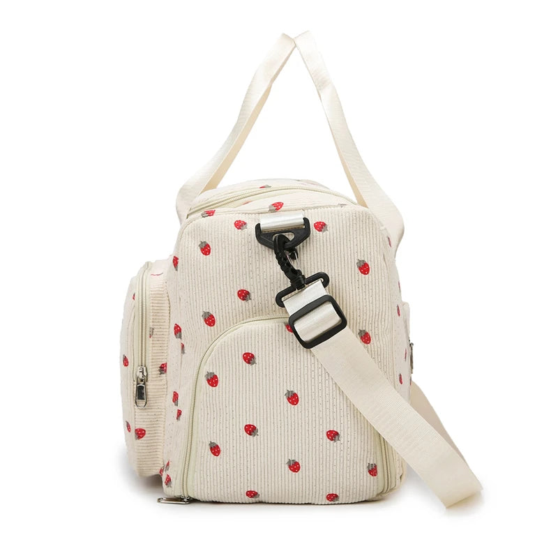 Corduroy Tote Bag with Shoe Compartment