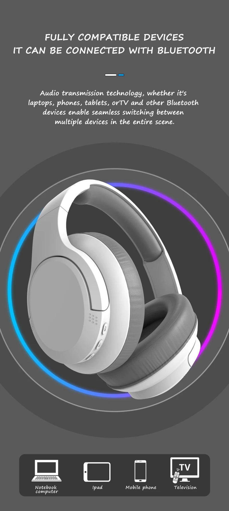 Wireless Bluetooth 5.3 Over-Ear Headphones with Hi-Res Audio