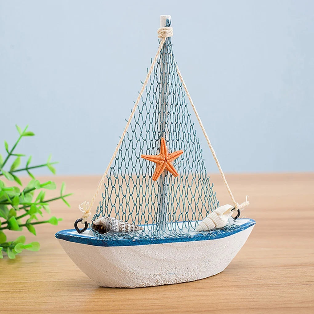 Mini Wooden Blue Sailing Boat – Mediterranean Style Décor