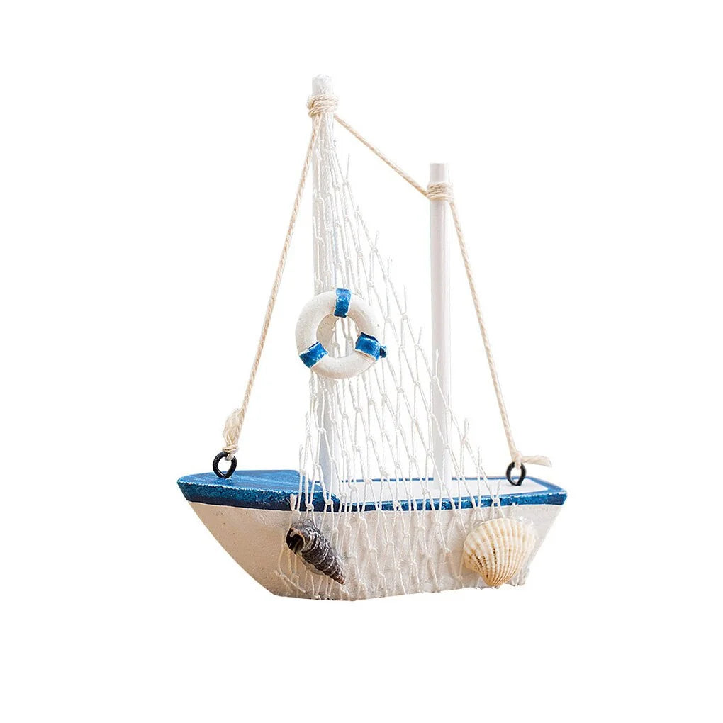 Mini Wooden Blue Sailing Boat – Mediterranean Style Décor