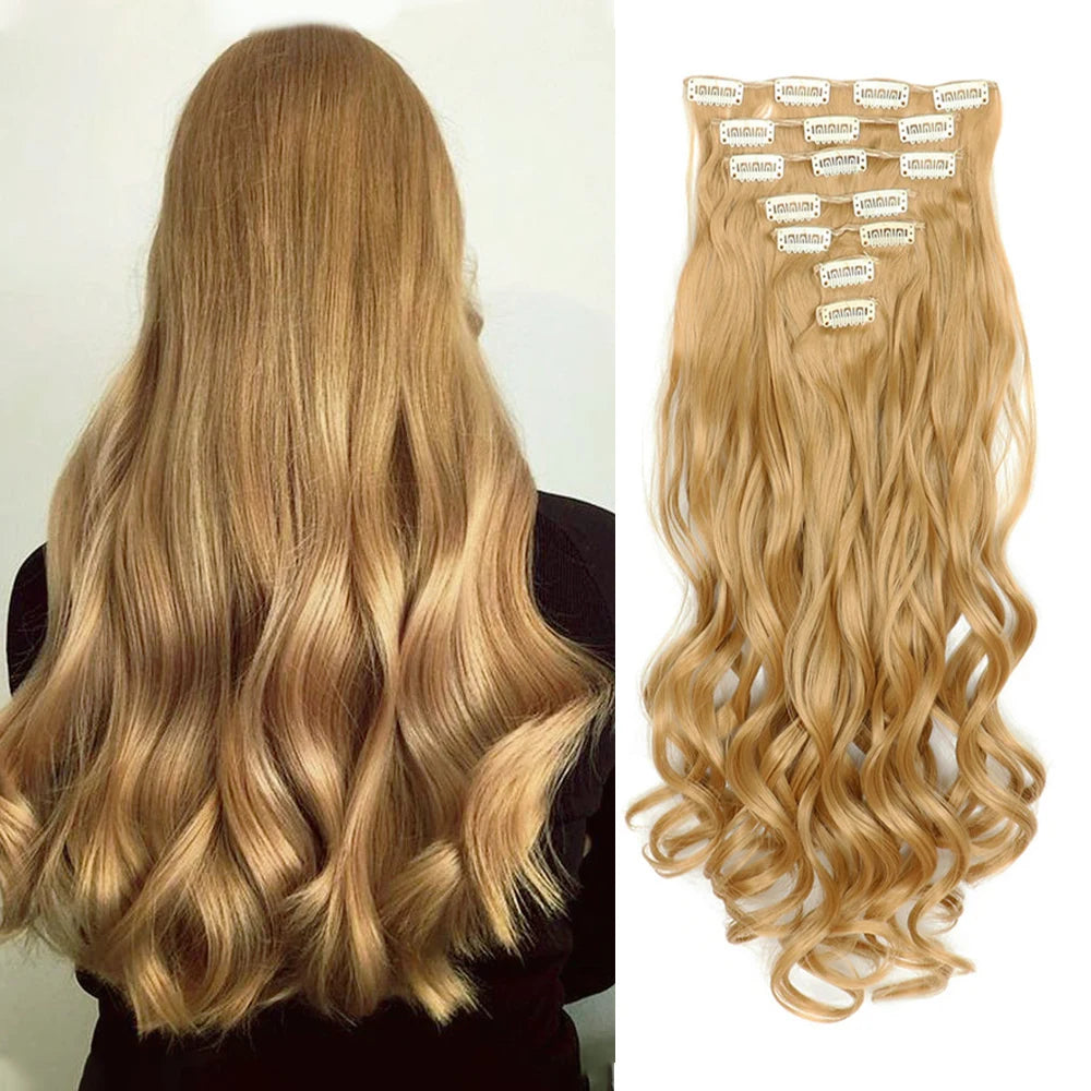 Curly Wavy Clip-In Hair Extensions – Full Head Set, 7 Pieces