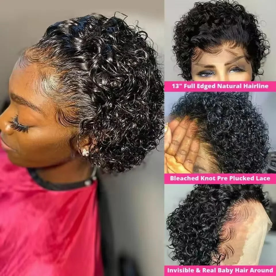 Water Wave Bob Pixie Cut Lace Front Wig – Short Natural Style
